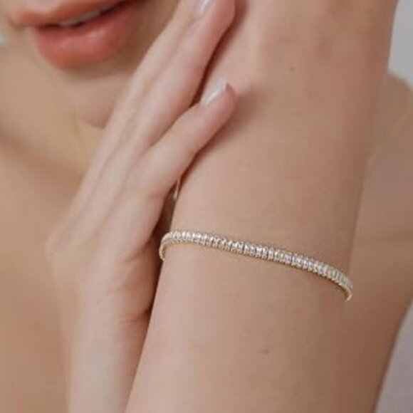 Neiman Marcus 14K Gold Plated 4MM Classic CZ Bracelet - Picture 2 of 3